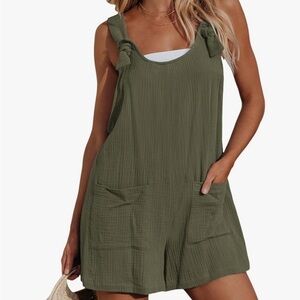 Olive Green Textured Playsuit with Pockets